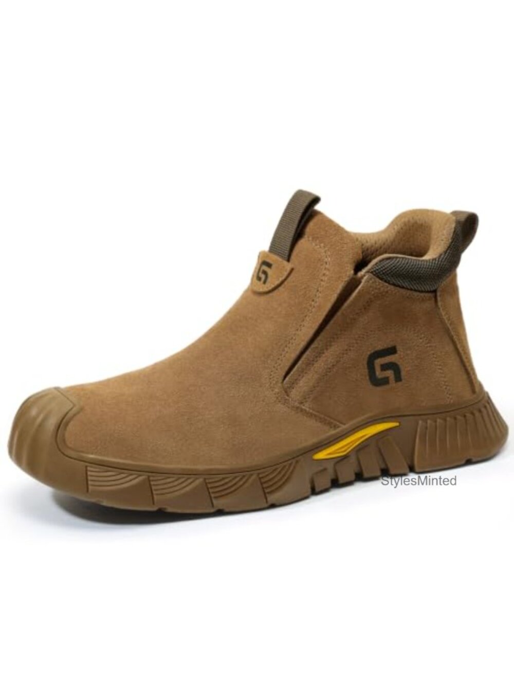 GLANOUDUN Men's Steel Toe Slip-On Work Shoes Welding Suede Mid-Top